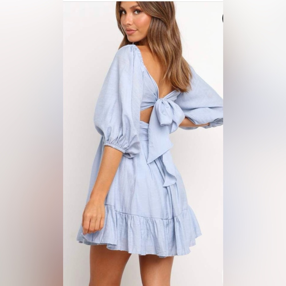 ***NWT** Petal & Pup Blue Ruched Sundress with Bishop Sleeves
